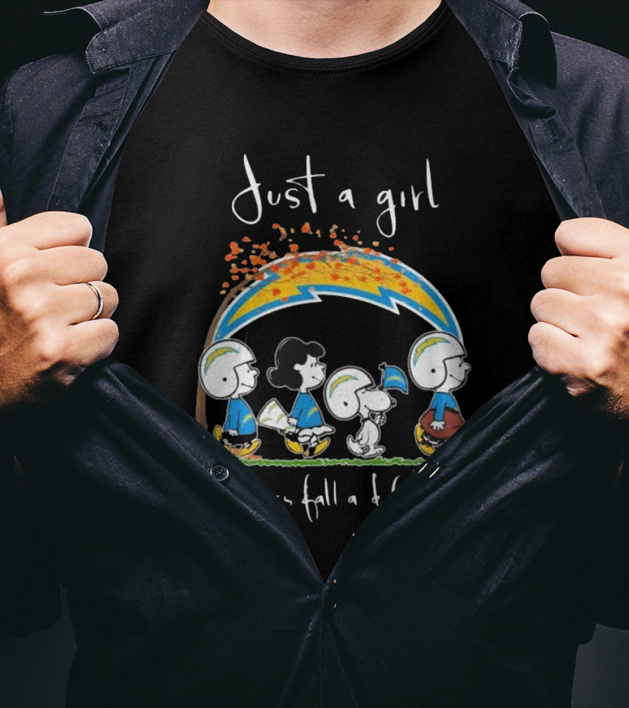 Just A Girl Who Loves Fall And Chargers Peanuts Characters T-Shirt