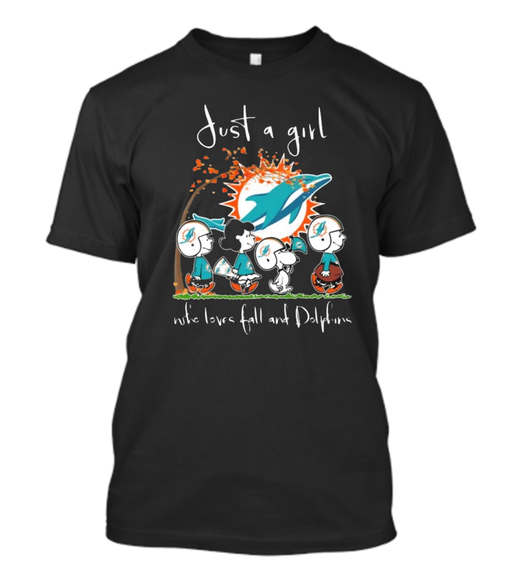 Just A Girl Who Loves Fall And Dolphins Peanuts Characters Miami T-Shirt