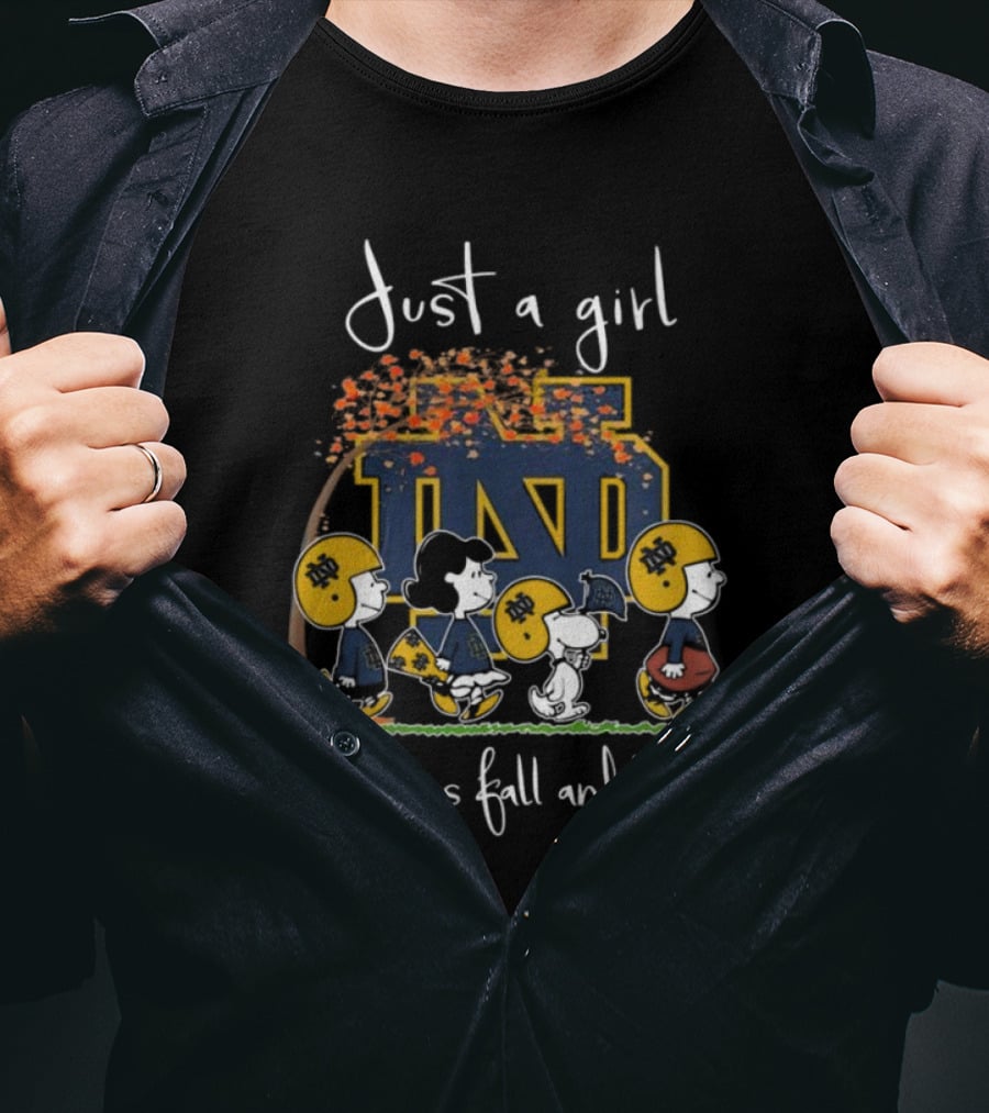 Just A Girl Who Loves Fall And Irish Peanuts Characters Notre Dame Fighting Irish T-Shirt