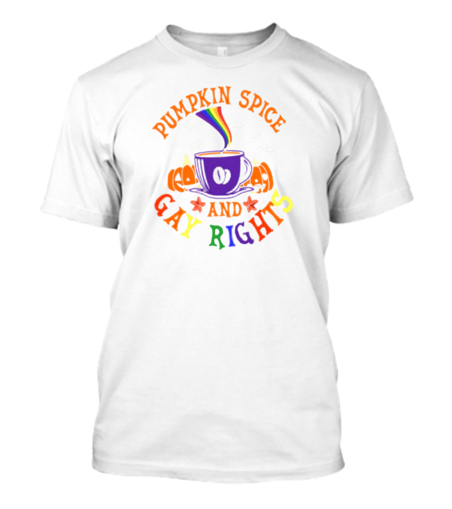 Pumpkin Spice And Gay Rights Rainbow Coffee Cup With Pumpkins And Bats T-Shirt