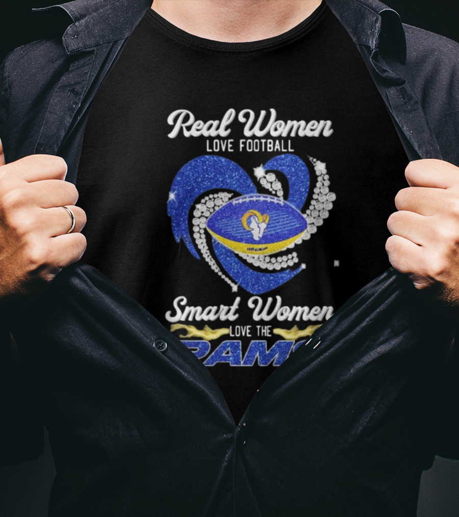 Real Women Love Football Smart Women Love The Los Angeles Rams Diamond Heart T-Shirt