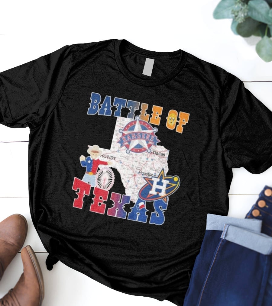Battle Of Texas Rangers Astros Map T-Shirt