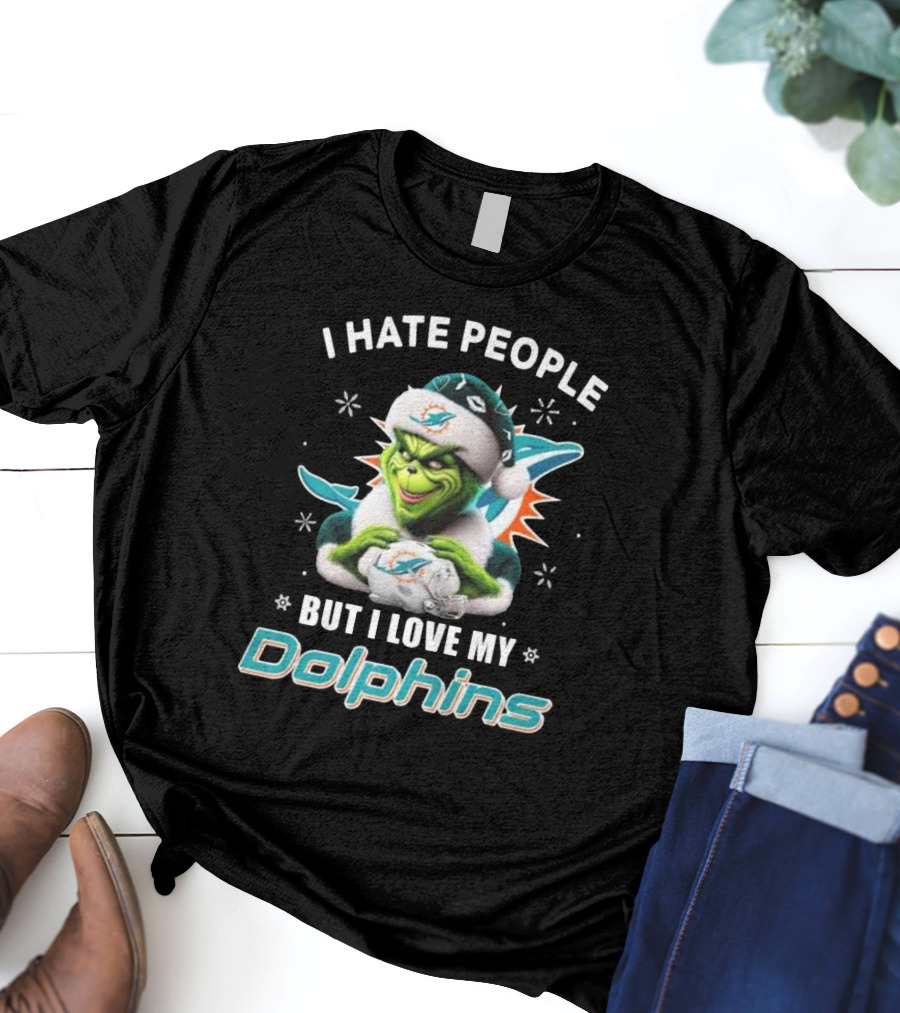 I Hate People But I Love My Dolphins Grinch Christmas Miami T-Shirt