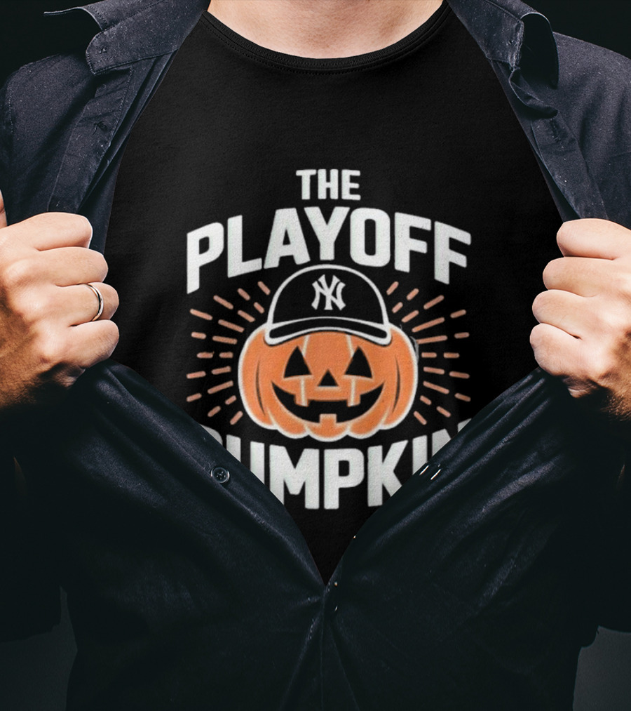 Playoff Pumpkin New York Yankees Jack-O'-Lantern Baseball Cap T-Shirt