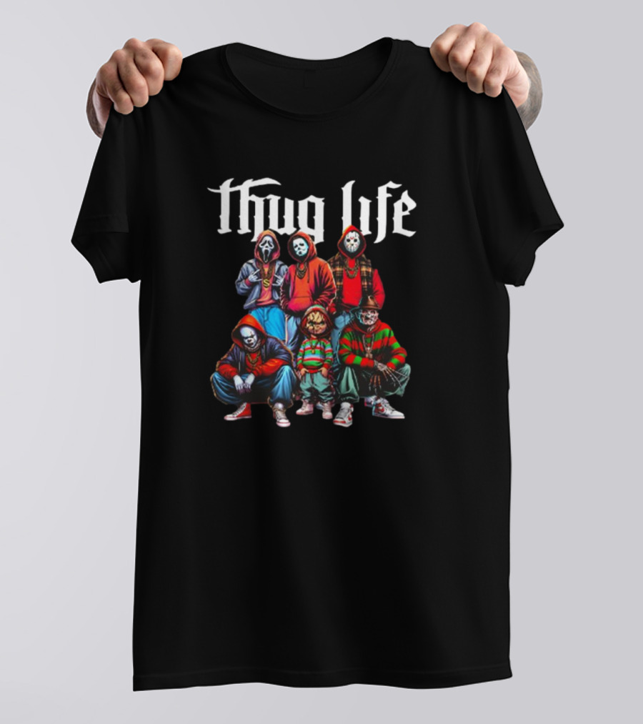 Thug Life Scream Jason Freddy Chucky Masked Horror Crew T-Shirt