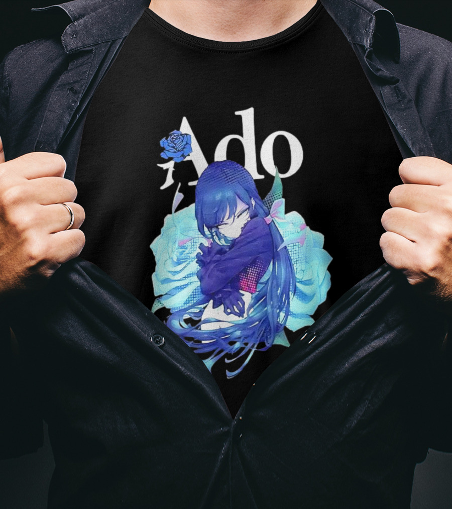 Ado Roses Pose Blue Hair Art Japanese Singer Anime T-Shirt