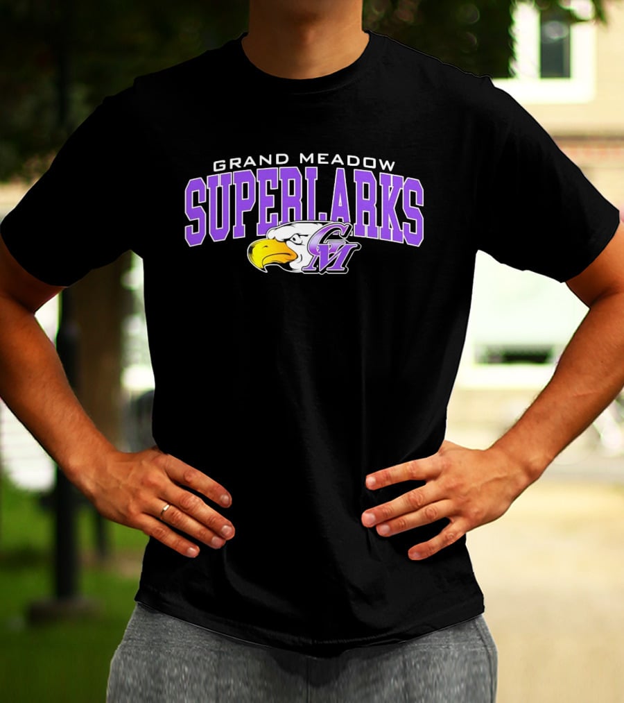Grand Meadow Superlarks GM Eagle Logo Purple And Yellow T-Shirt