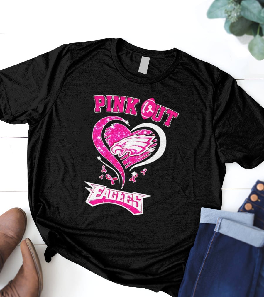Philadelphia Eagles Pink Out Breast Cancer Awareness Heart T-Shirt