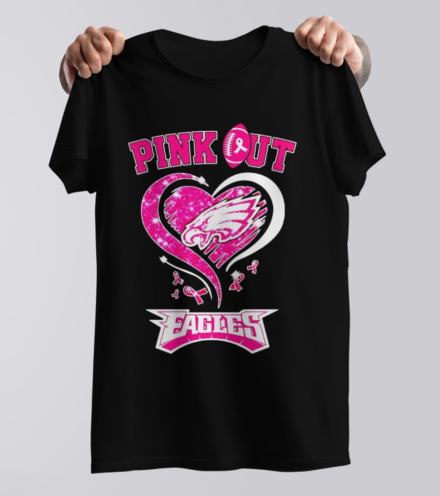 Philadelphia Eagles Pink Out Breast Cancer Awareness Heart T-Shirt