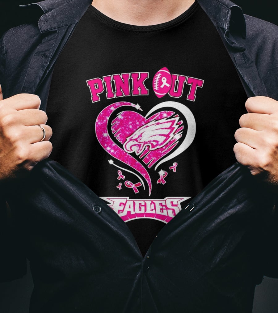 Philadelphia Eagles Pink Out Breast Cancer Awareness Heart T-Shirt