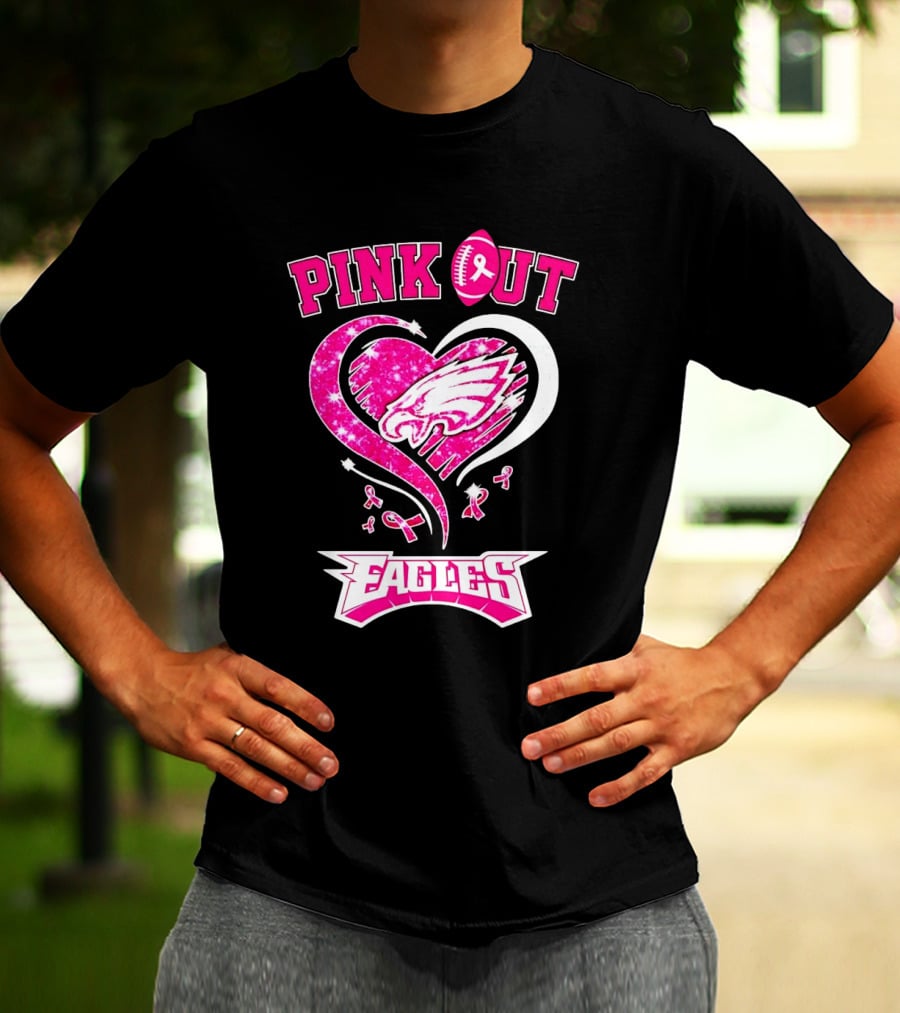 Philadelphia Eagles Pink Out Breast Cancer Awareness Heart T-Shirt