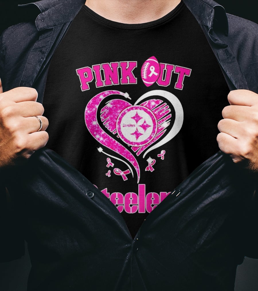 Pink Out Steelers Breast Cancer Heart Diamond T-Shirt