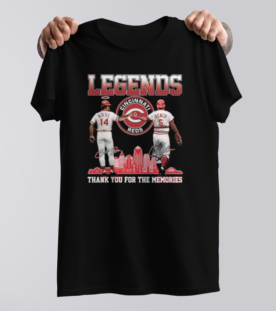 Cincinnati Reds Legends Pete Rose Johnny Bench Thank You For The Memories T-Shirt