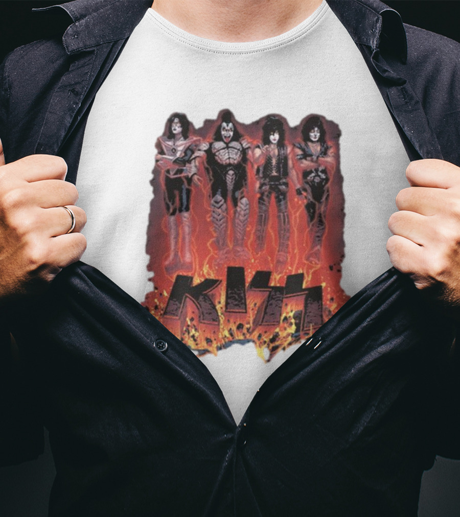KISS Band Members Surrounded By Flames T-Shirt