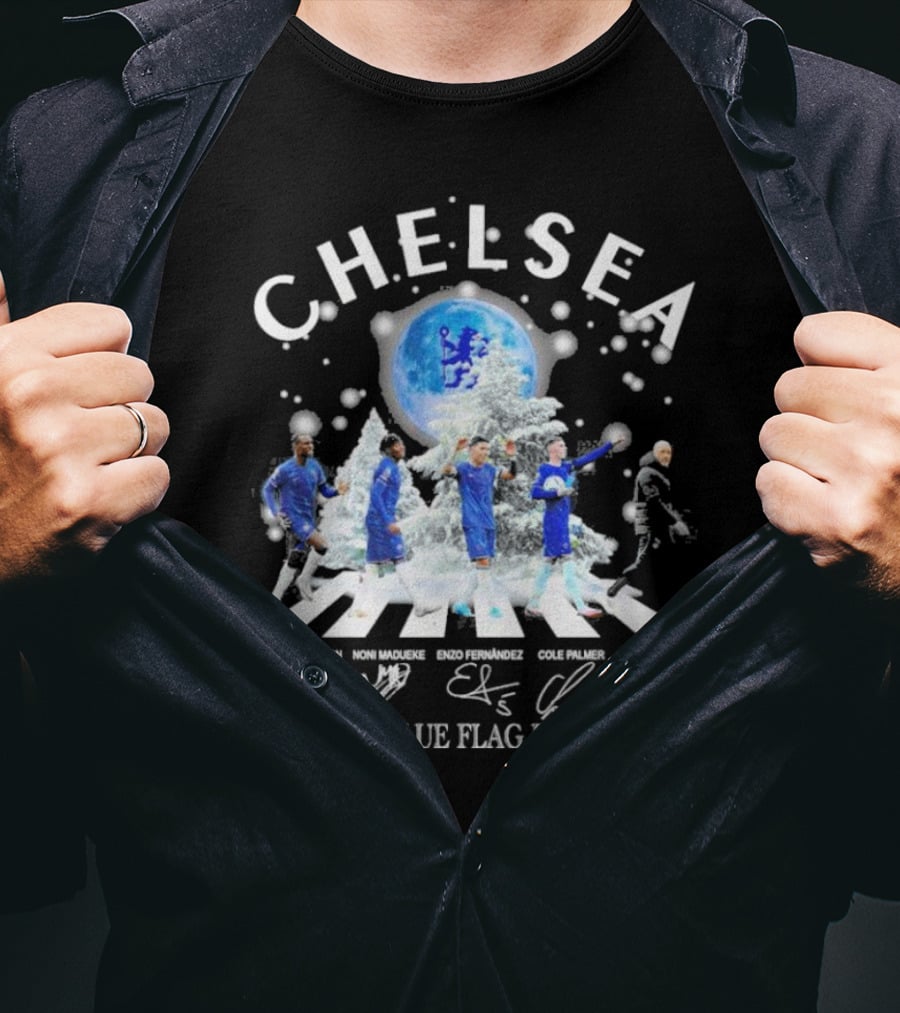 Chelsea Abbey Road Christmas Keep The Blue Flag Flying High T-Shirt