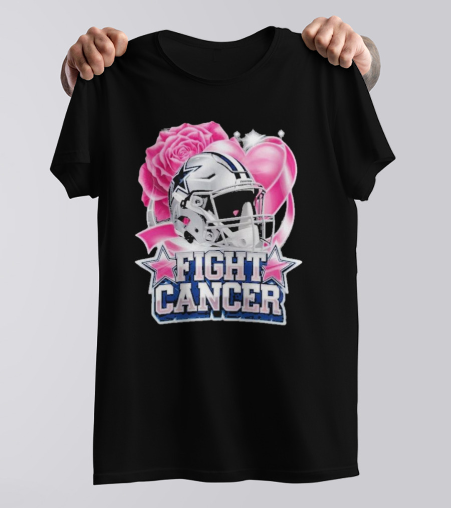 Fight Cancer Breast Cancer Dallas Cowboys Helmet Roses Pink T-Shirt