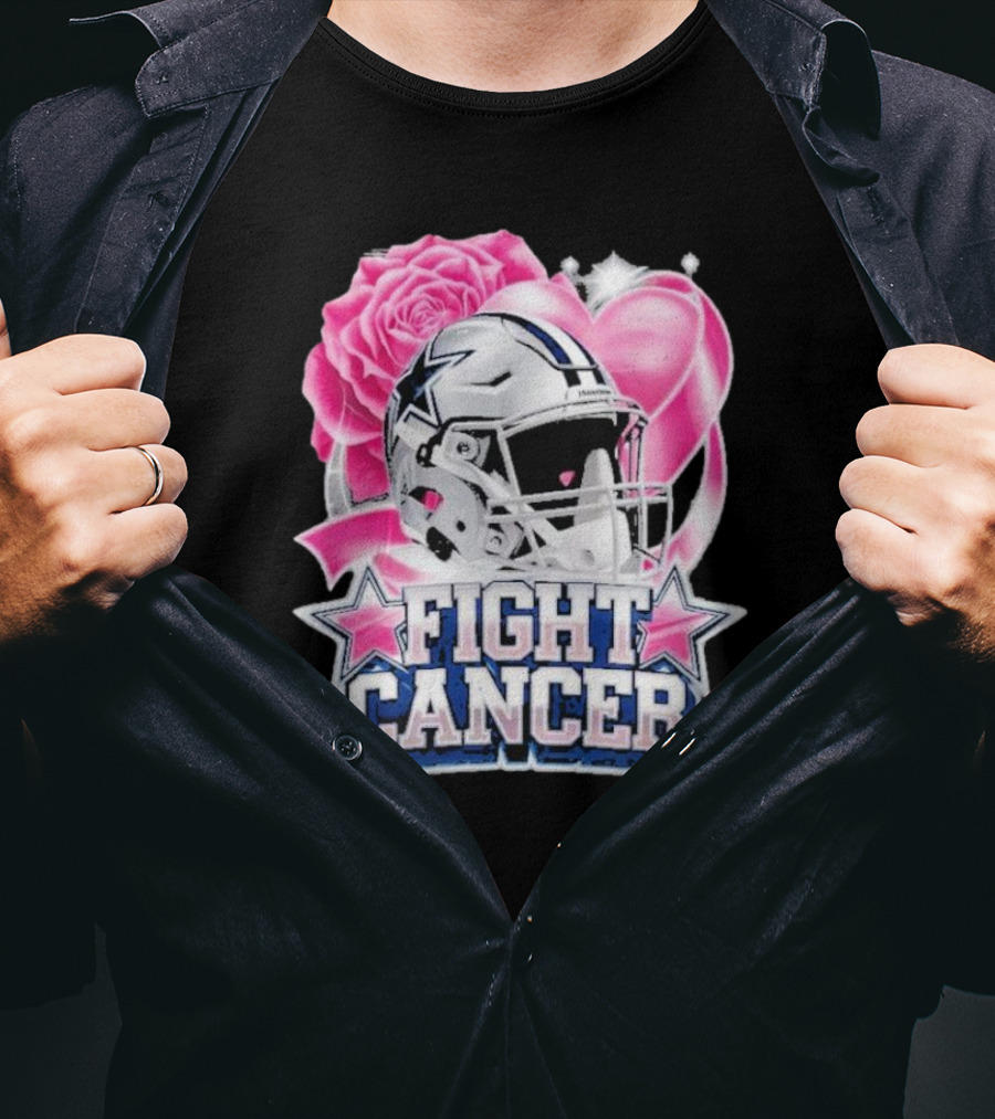 Fight Cancer Breast Cancer Dallas Cowboys Helmet Roses Pink T-Shirt