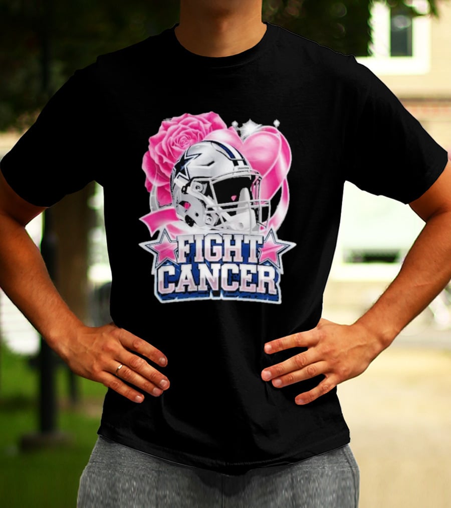 Fight Cancer Breast Cancer Dallas Cowboys Helmet Roses Pink T-Shirt