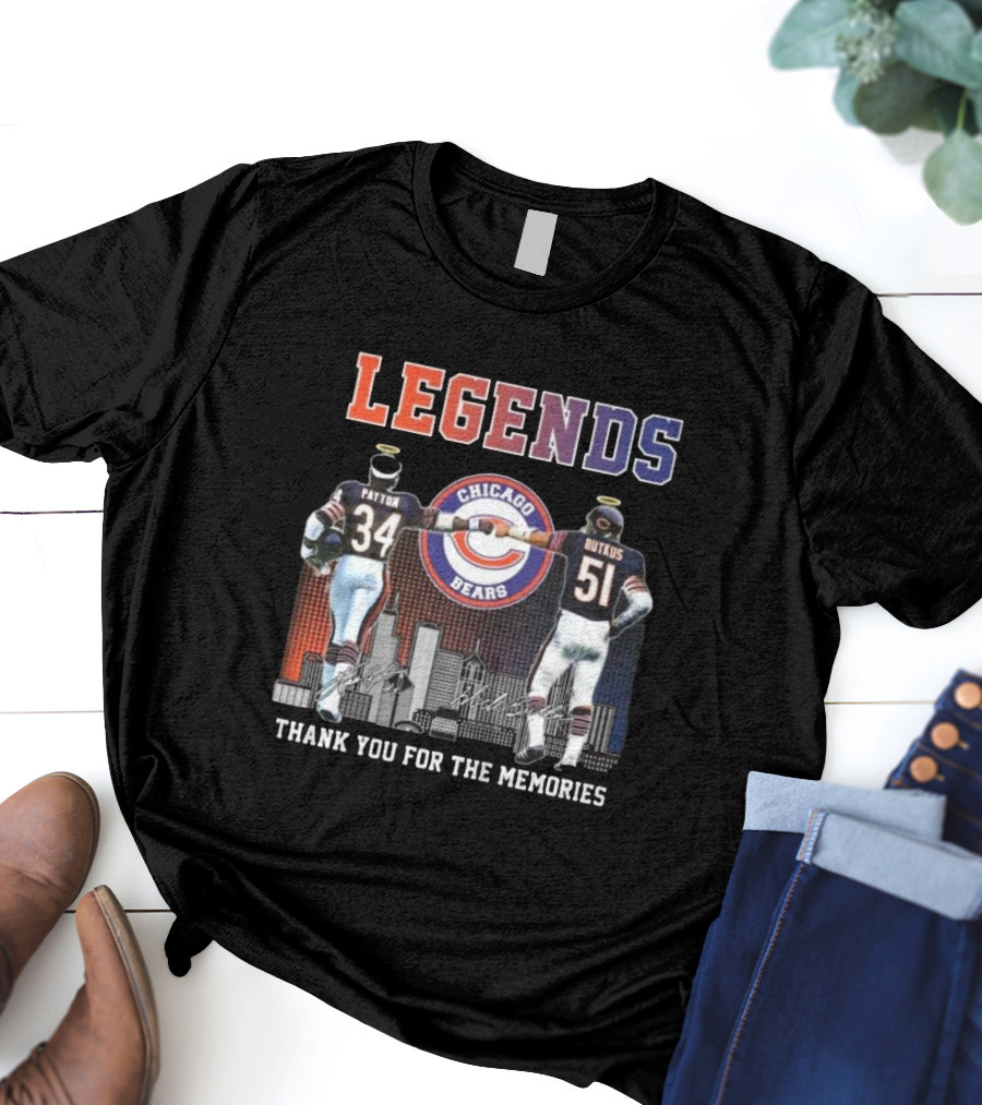 LEGENDS Chicago Bears Payton Butkus Thank You For The Memories Signatures T-Shirt