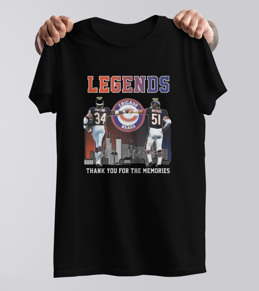 LEGENDS Chicago Bears Payton Butkus Thank You For The Memories Signatures T-Shirt