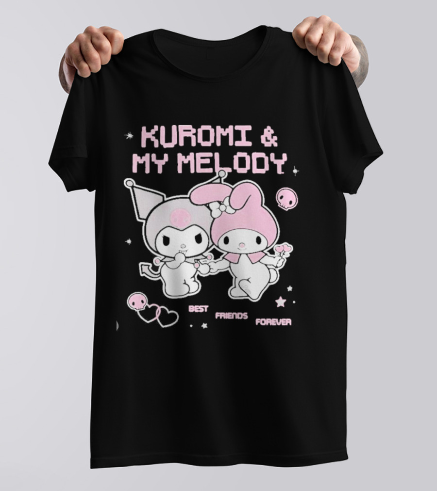 Kuromi And My Melody Best Friends Forever Skull Cute And Heart T-Shirt