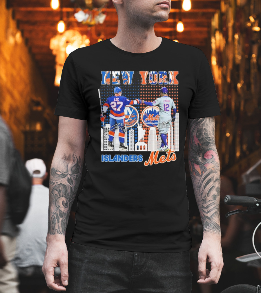 New York Islanders Mets Anders Lee Francisco Lindor Collaboration T-Shirt