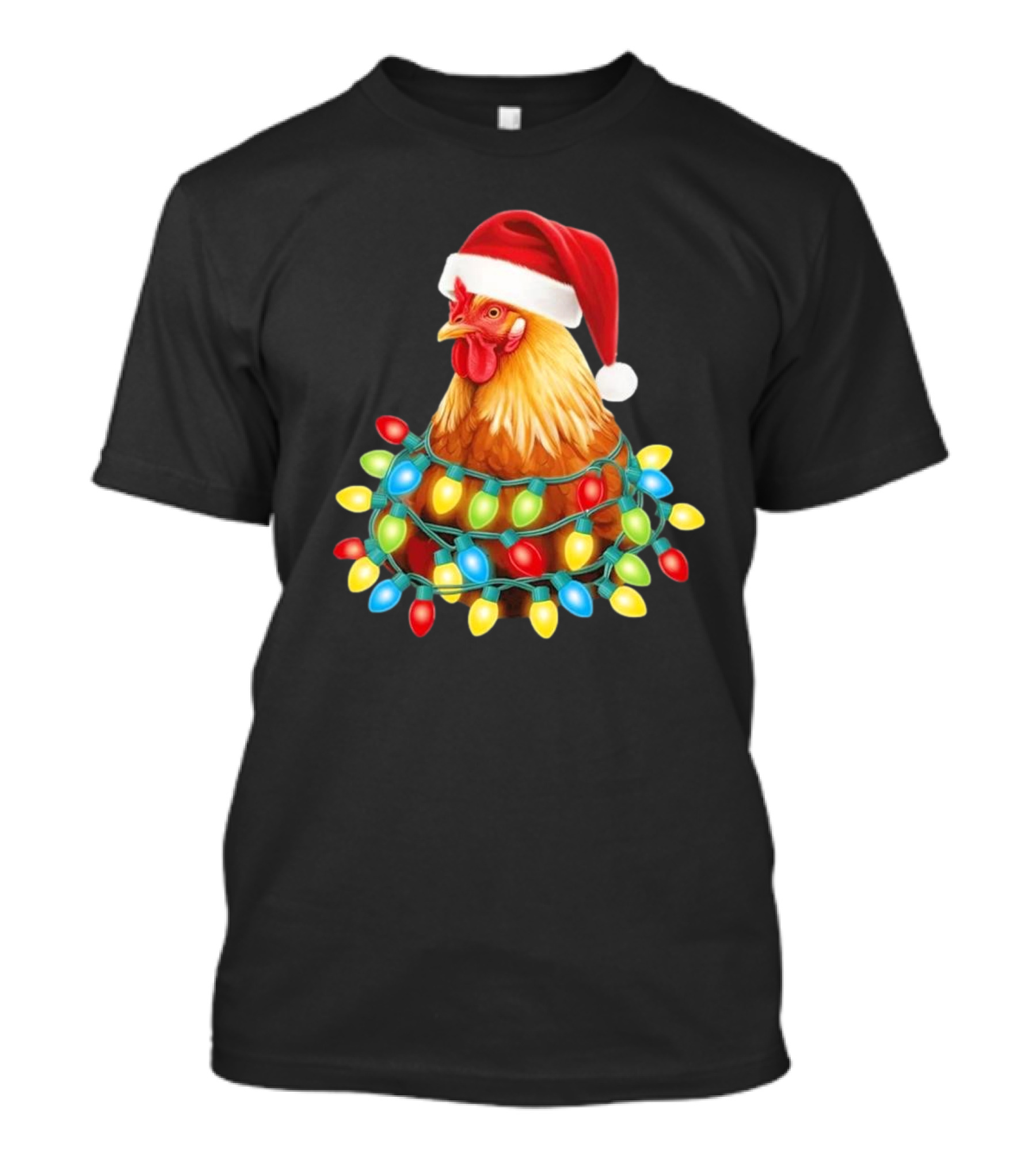 Santa Chicken Christmas Lights Festive Hilarious T-Shirt