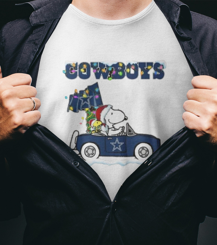 Cowboys Snoopy Christmas Car Cartoon Sports T-Shirt