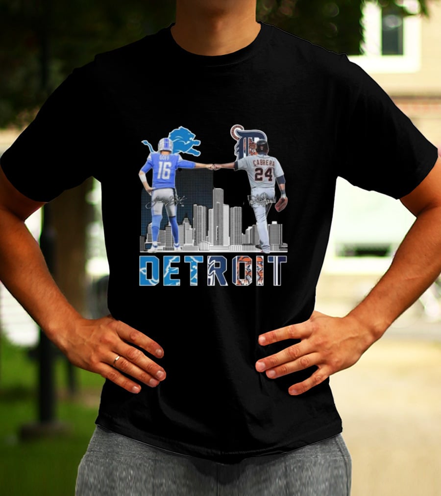Detroit Lions Goff Tigers Cabrera Signatures Skyline T-Shirt