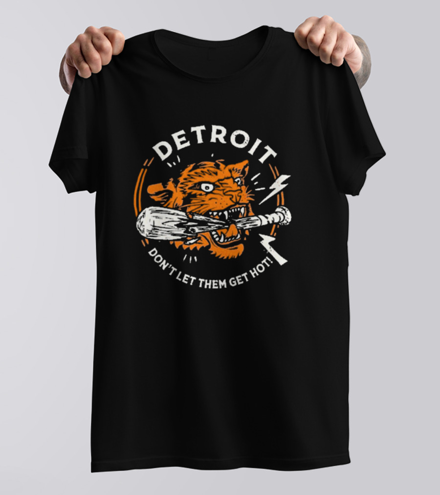 Detroit Tigers MLB Fierce Tiger With Baseball Bat Iconic Warning T-Shirt