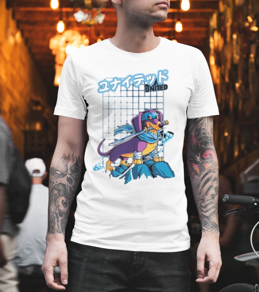 Dylan United Unitedgamer Bumi Ninja Dog On Rock With Sword And Blue Scarves T-Shirt