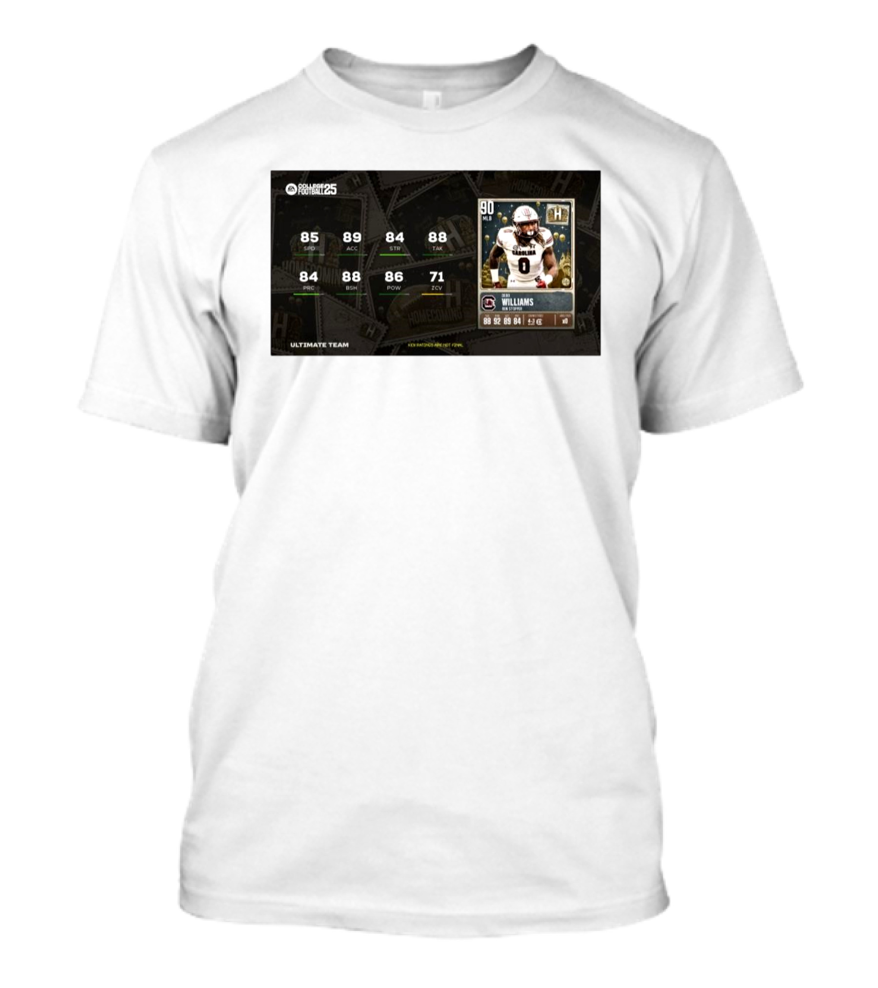 South Carolina Gamecocks Debo Williams Run Stopper Homecoming Key Ratings Madden NFL 25 Ultimate Team T-Shirt