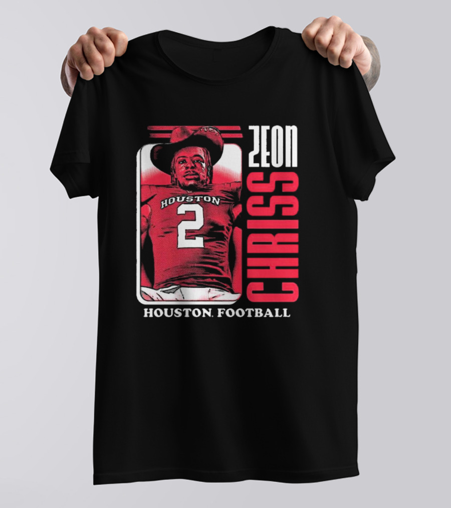 Houston Cougars Football Zeon Chriss Number 2 Red Black White T-Shirt