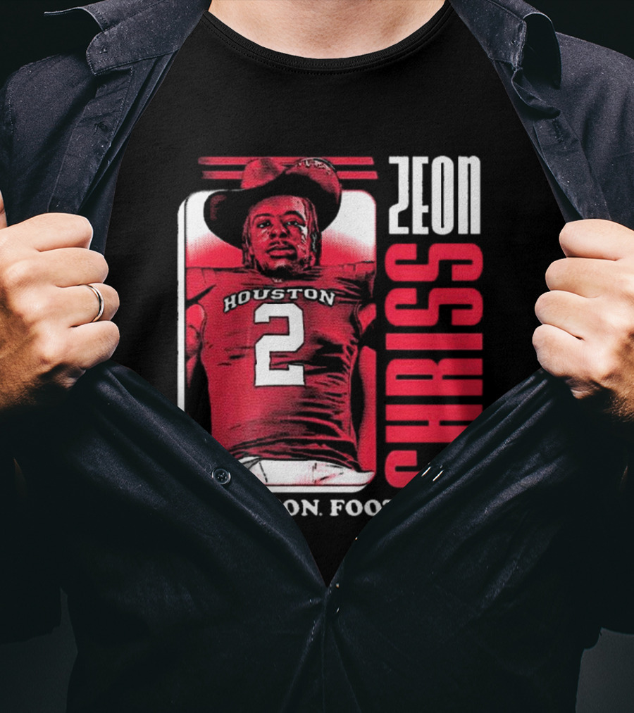 Houston Cougars Football Zeon Chriss Number 2 Red Black White T-Shirt