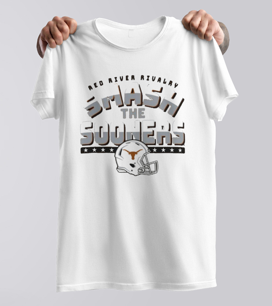 Red River Rivalry Smash The Sooners Texas Longhorns Helmet T-Shirt