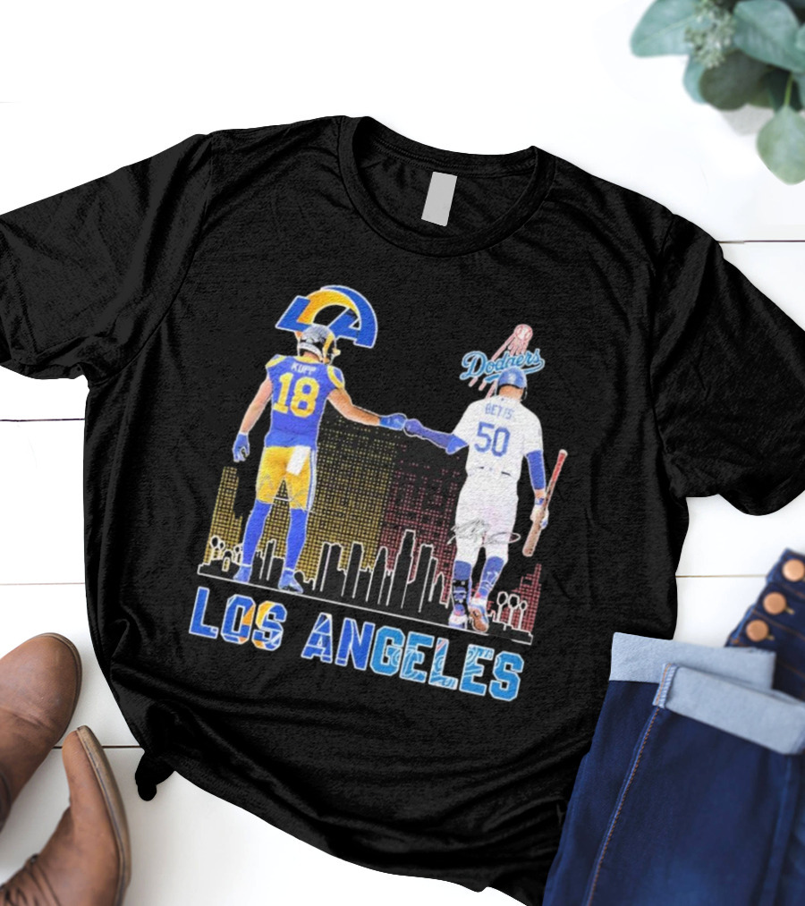Los Angeles Rams And Dodgers Cooper Kupp Mookie Betts Skyline Collaboration T-Shirt