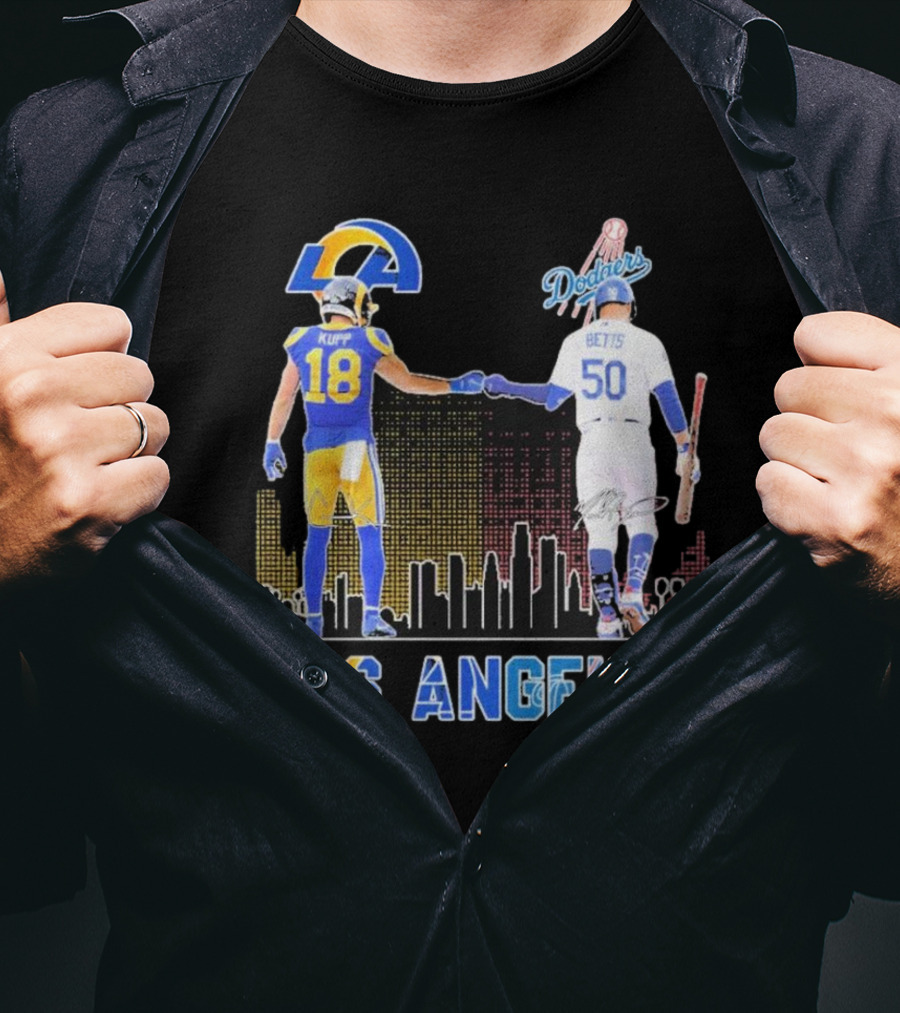 Los Angeles Rams And Dodgers Cooper Kupp Mookie Betts Skyline Collaboration T-Shirt