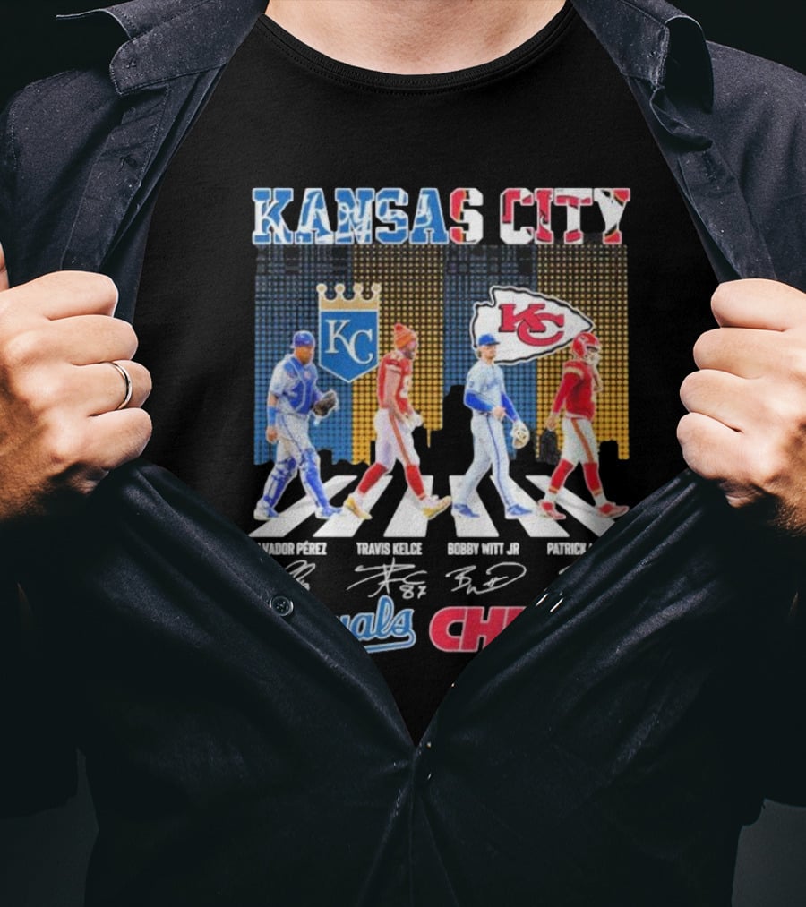 Kansas City Royals Salvador Pérez Bobby Witt Jr Kansas City Chiefs Travis Kelce Patrick Mahomes Abbey Road Signatures T-Shirt