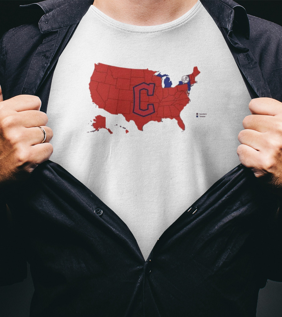 Map Of Who America Is Rooting For In The NLCS Cleveland Guardians MLB Logo USA Outline T-Shirt