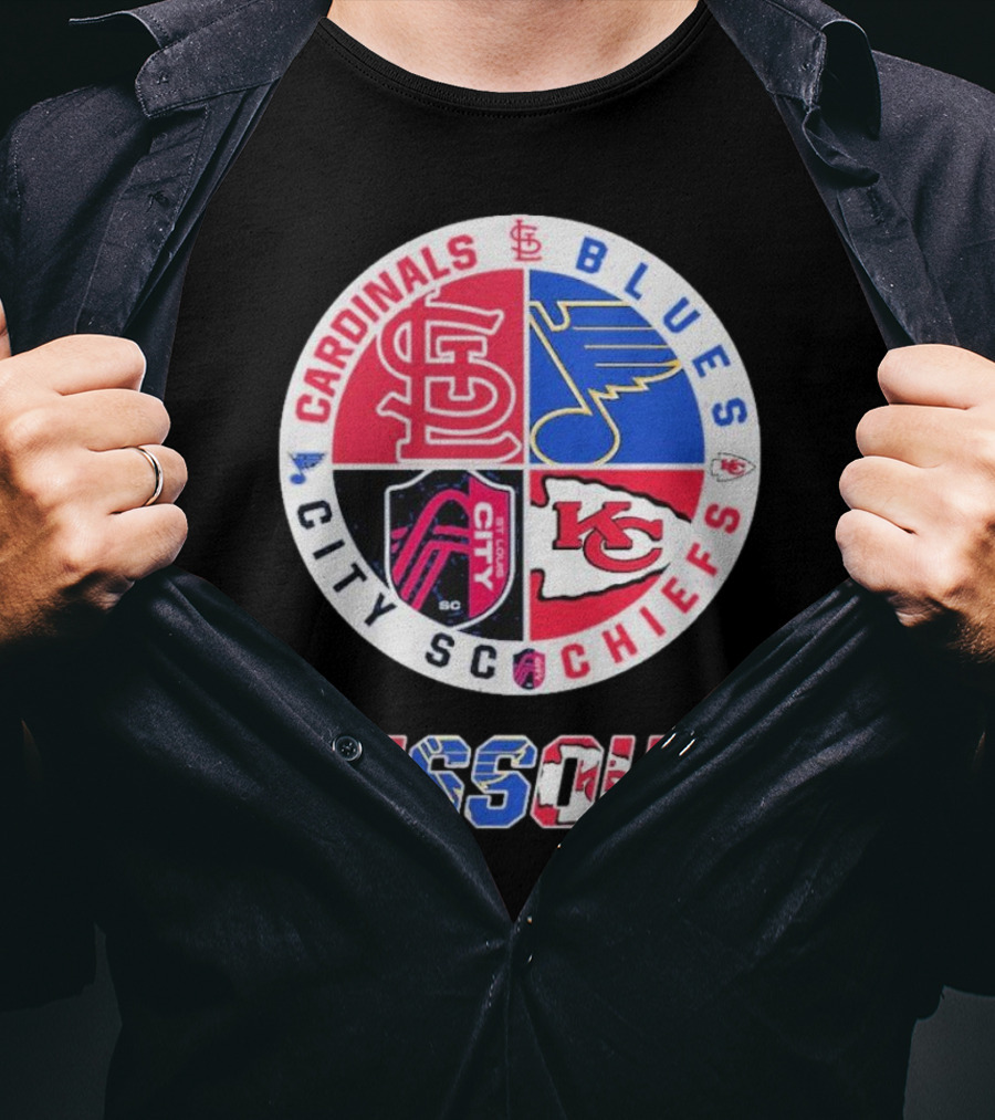 Missouri Cardinals Blues City SC Chiefs Logo Collection T-Shirt