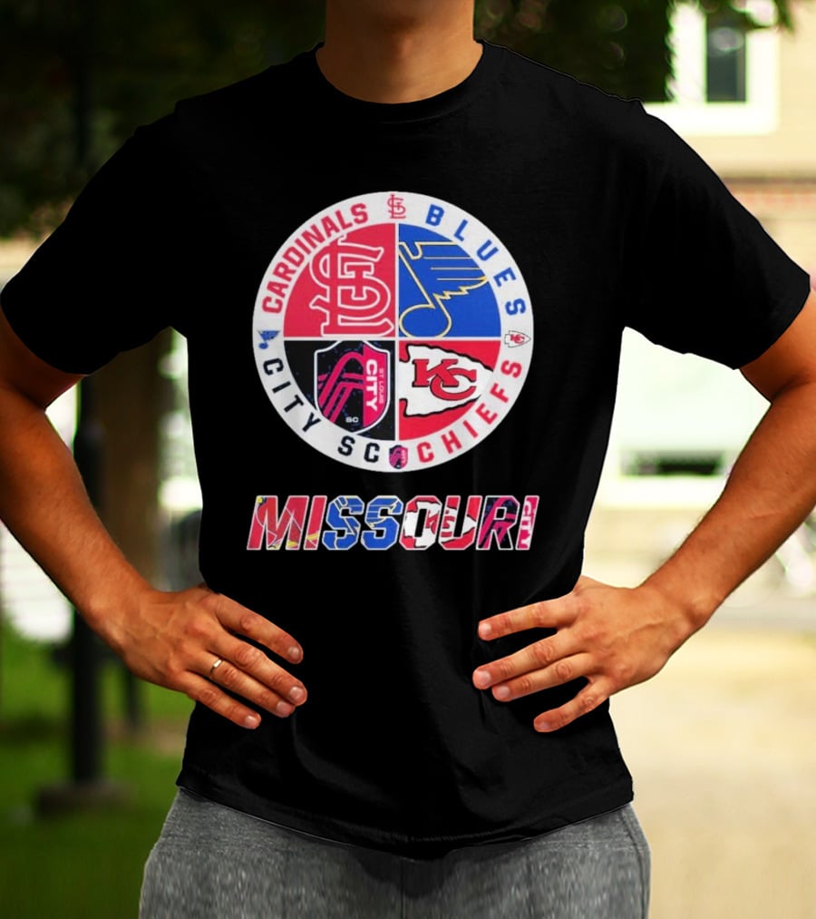 Missouri Cardinals Blues City SC Chiefs Logo Collection T-Shirt