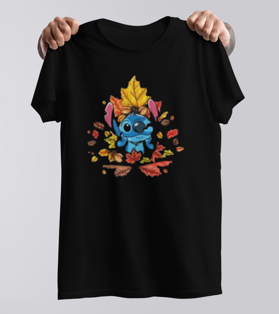 Stitch Ohana Autumn Leaf Celebration With Colorful Fall Foliage T-Shirt