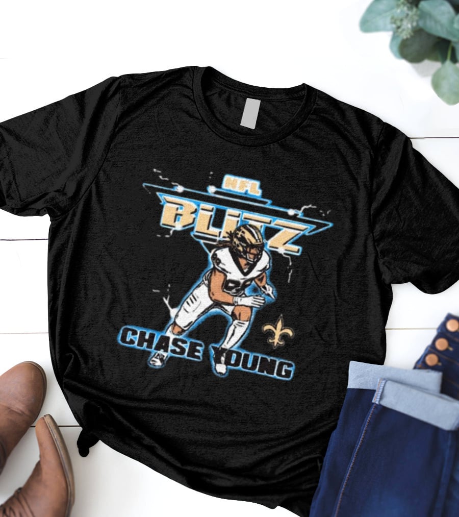 NFL Blitz Chase Young New Orleans Saints Fleur-de-lis T-Shirt
