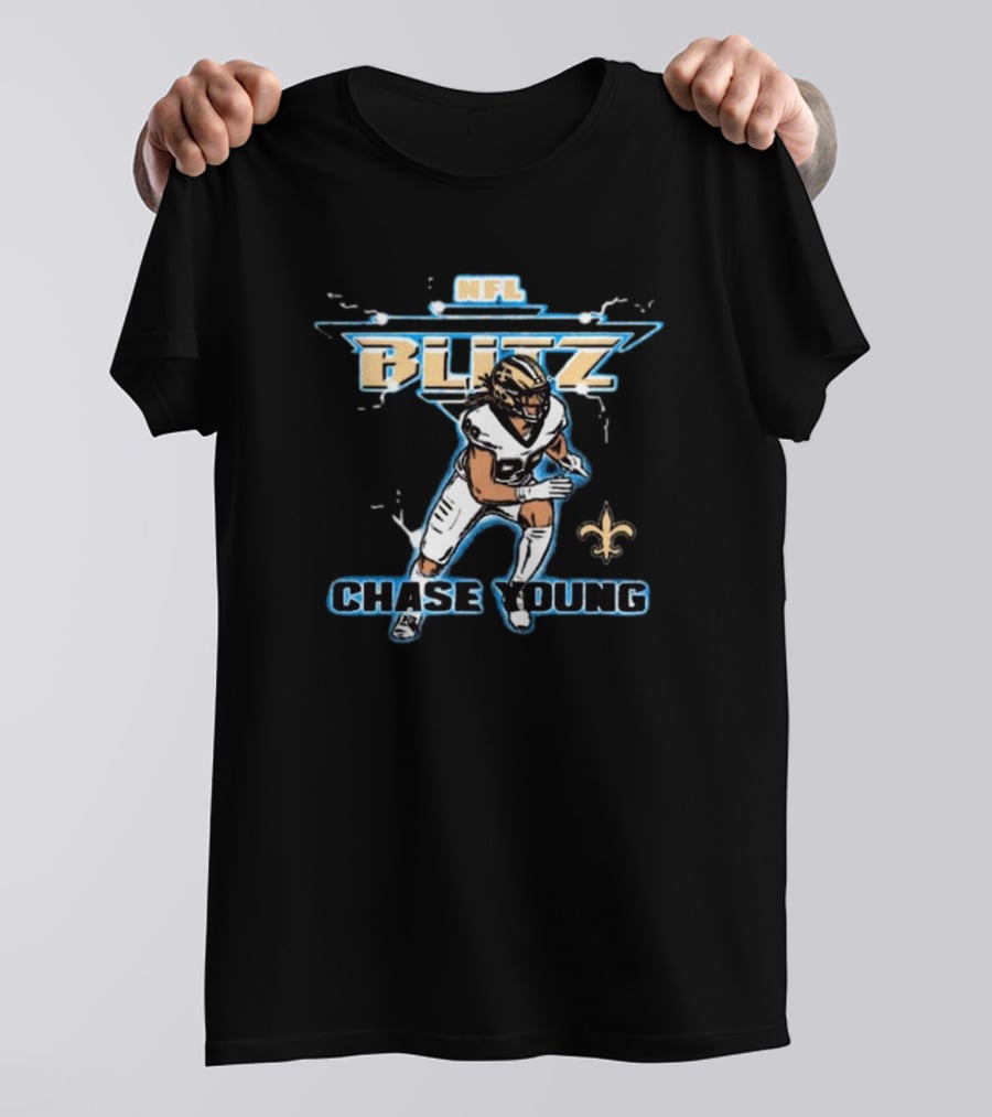 NFL Blitz Chase Young New Orleans Saints Fleur-de-lis T-Shirt
