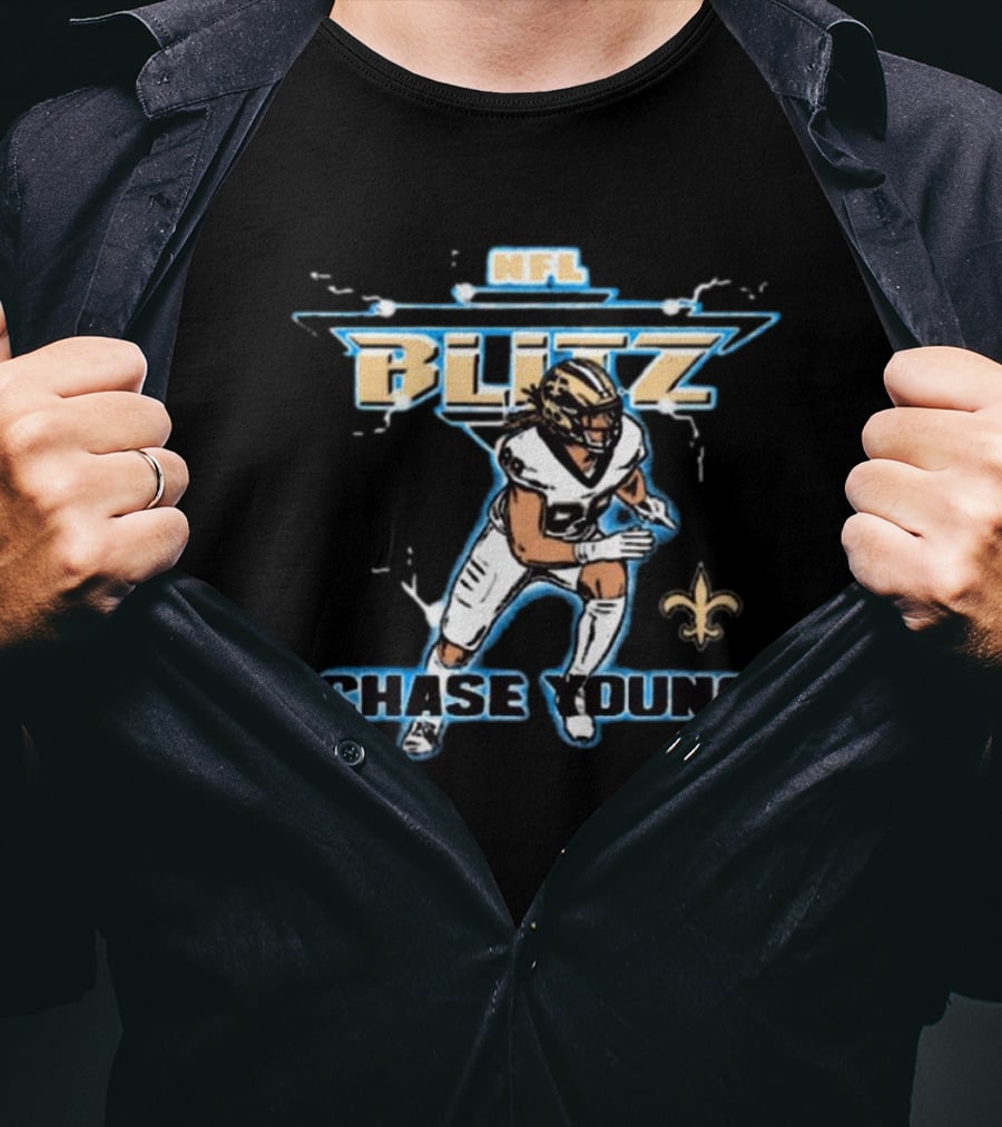 NFL Blitz Chase Young New Orleans Saints Fleur-de-lis T-Shirt