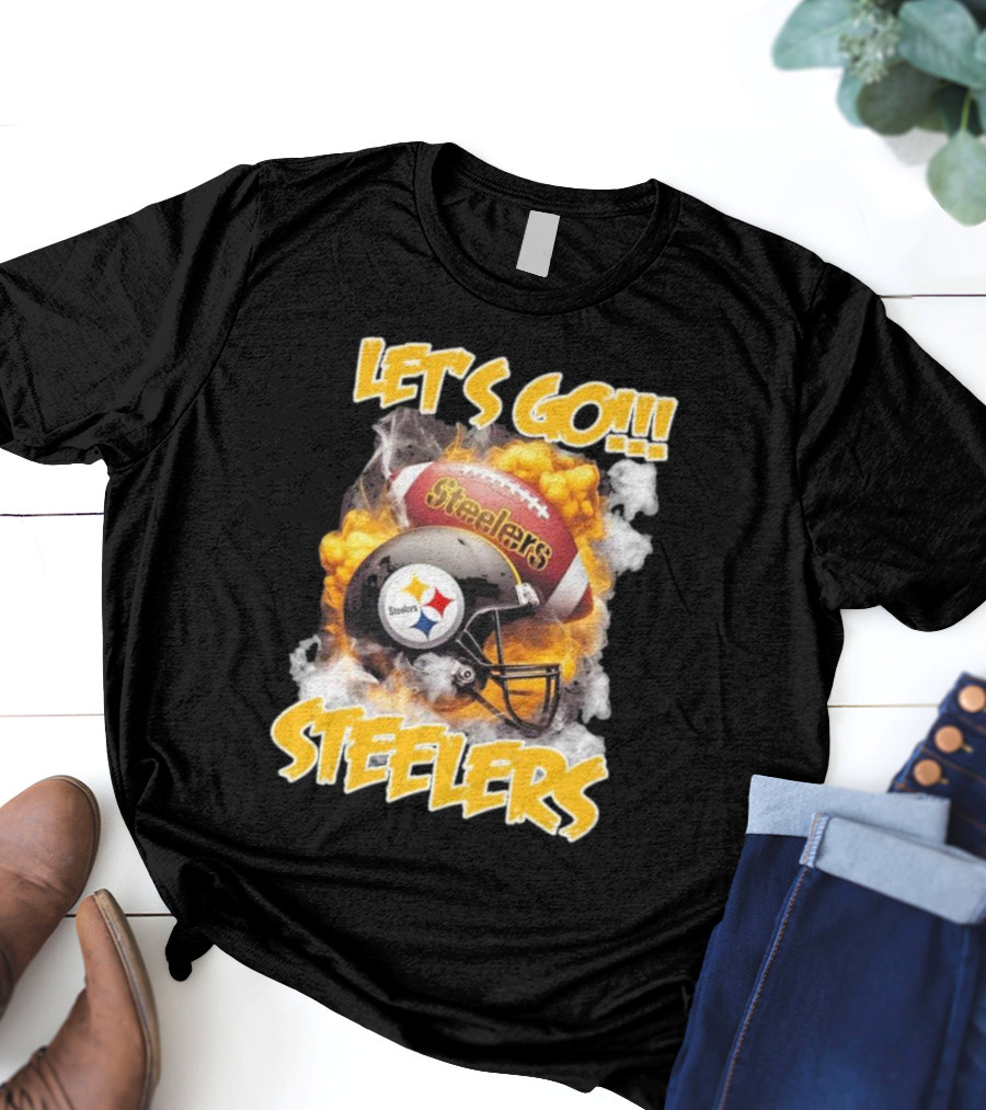 Pittsburgh Steelers Vintage Helmets Let's Go Steelers Football Helmets And Smoke T-Shirt
