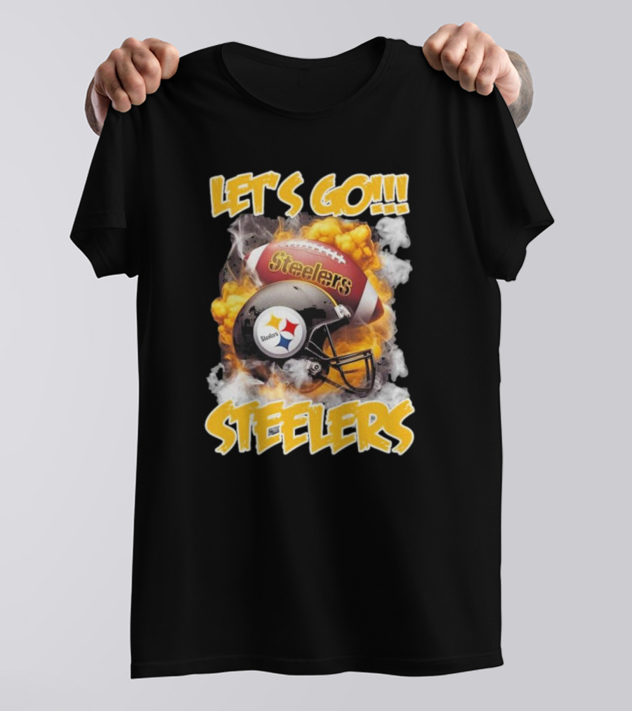 Pittsburgh Steelers Vintage Helmets Let's Go Steelers Football Helmets And Smoke T-Shirt