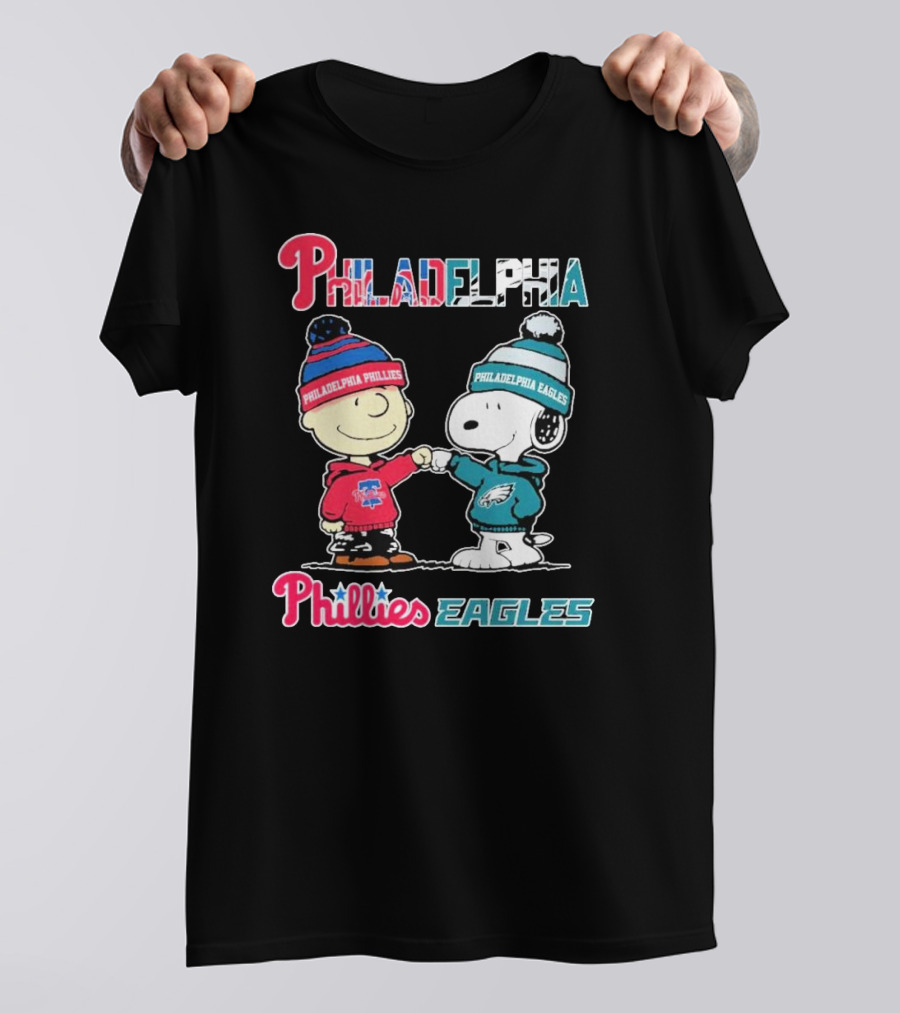 Philadelphia Phillies Eagles Snoopy Charlie Brown Fist Bump Collaboration T-Shirt