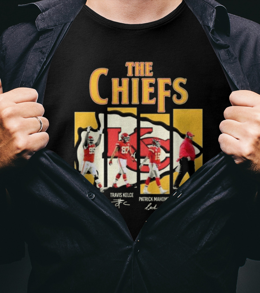 The Chiefs Chris Jones Travis Kelce Patrick Mahomes Andy Reid Signatures T-Shirt