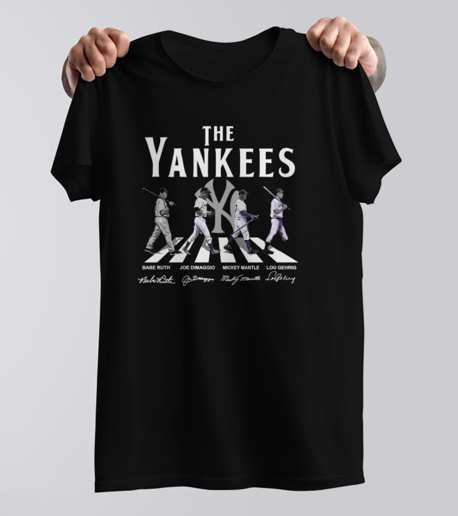 The Yankees Babe Ruth Joe DiMaggio Mickey Mantle Lou Gehrig Signatures T-Shirt